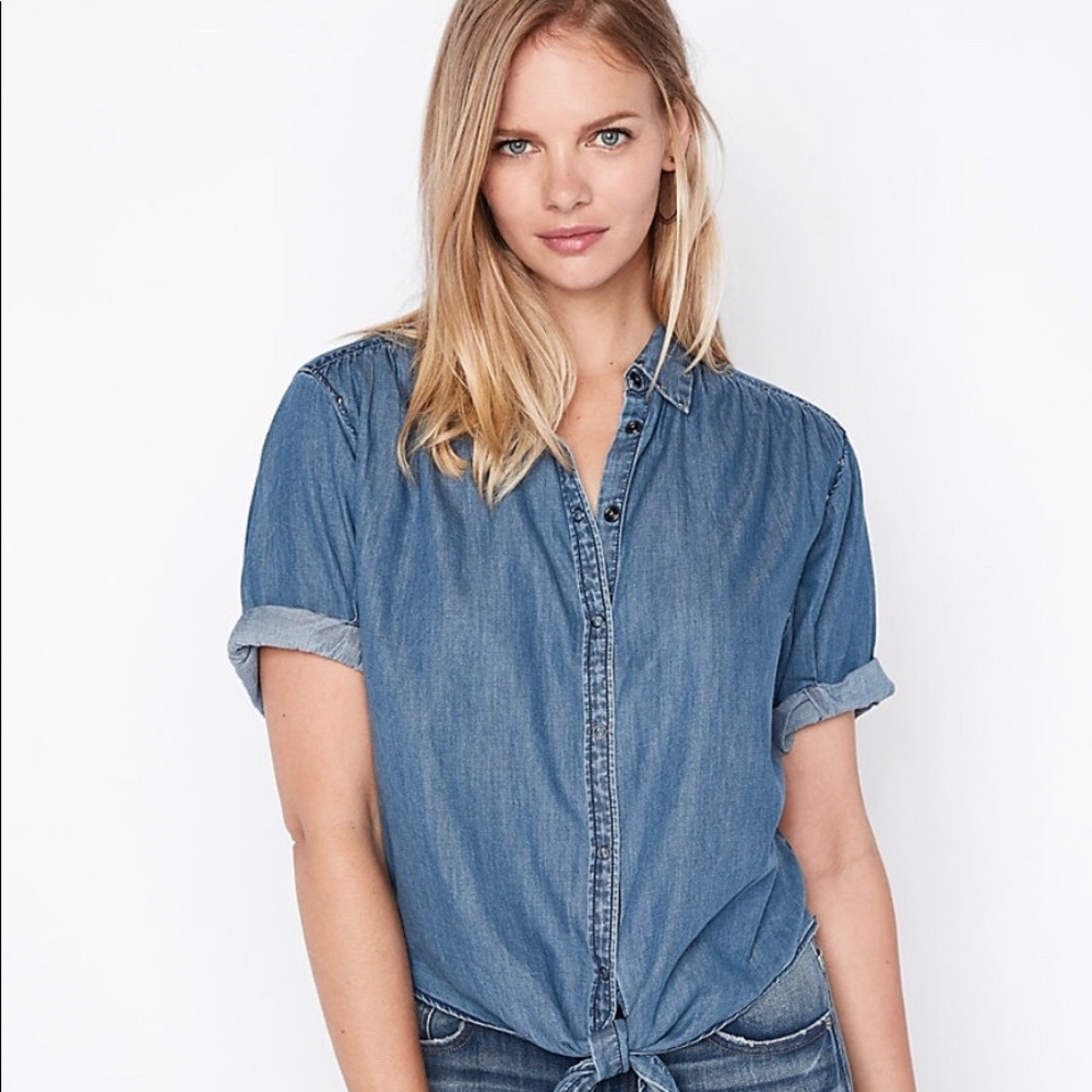 Tie Front Studded Denim Shirt